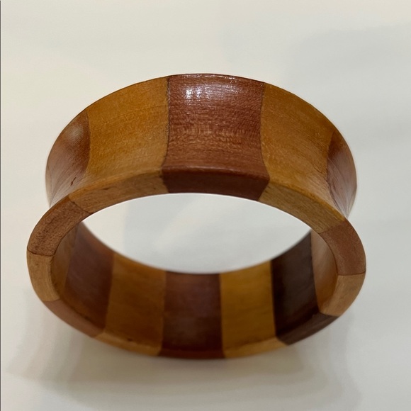 Two-Tone Wooden Bangle Bracelet Concave 1 1/2 inch Wide - Picture 2 of 6